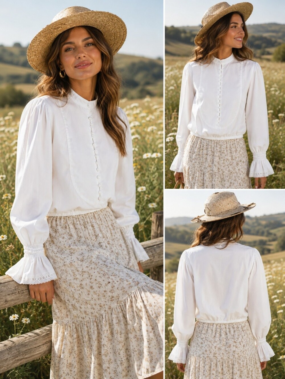 Ralph Lauren White Victorian Prairie Blouse Top M Lace Puff Sleeve Cottagecore